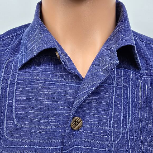 Tommy Bahama Silk Camp Shirt Men S Geometrical Print Short Sleeve Royal Blue - Picture 3 of 13